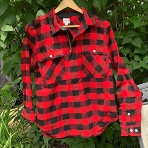 J Crew Red Plaid Buffalo Plaid Zip Flannel